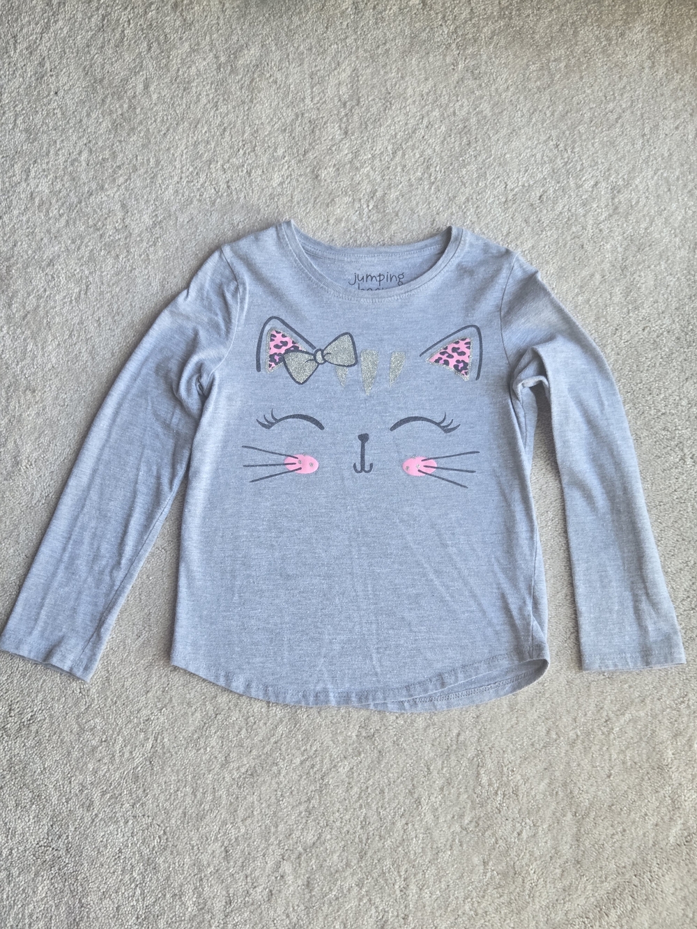 Jumping Beans Gray Long-Sleeve Cat Face Top with Pink Accents